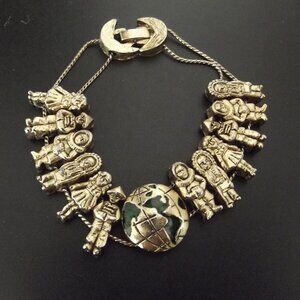 Vintage TOFA Slider Bracelet - Children of the World Gold Tone with Enamel